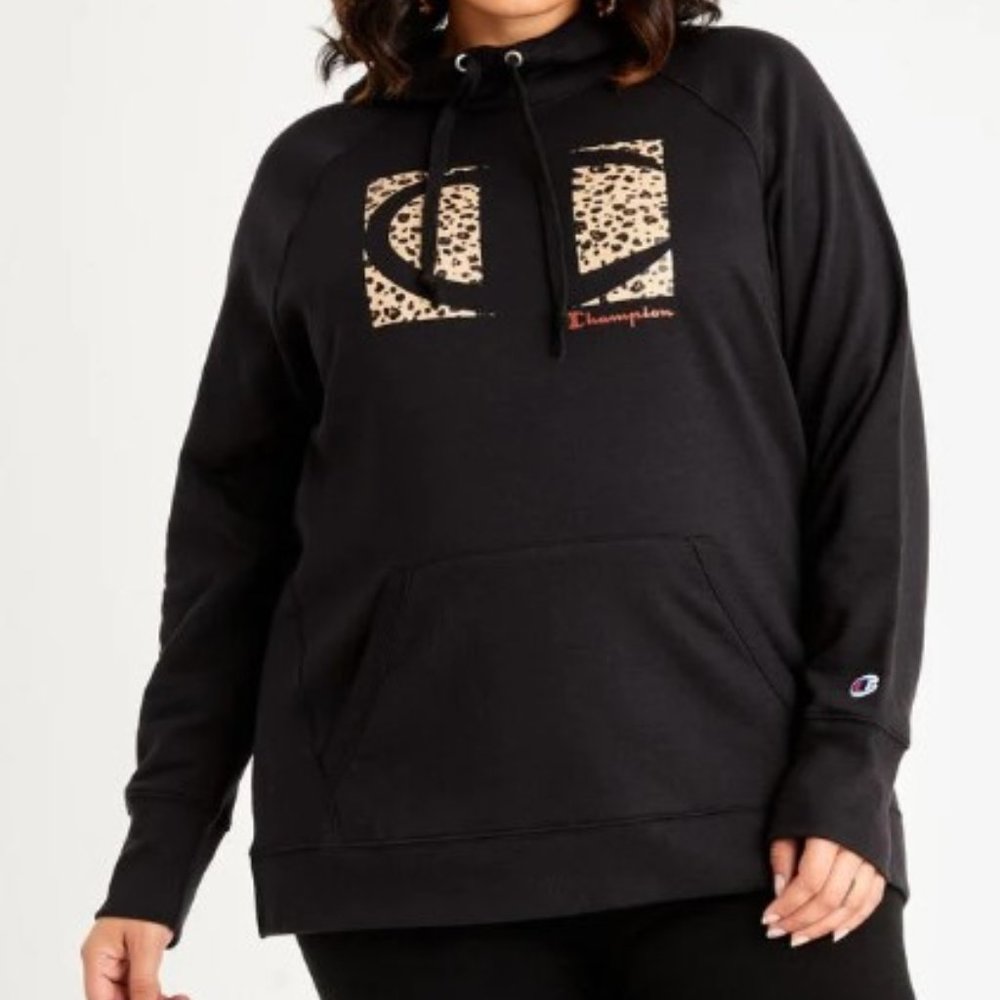 Champion Leopard Print Graphic Logo Pullover Women's Black Long Sleeve Size 2X - Picture 1 of 9
